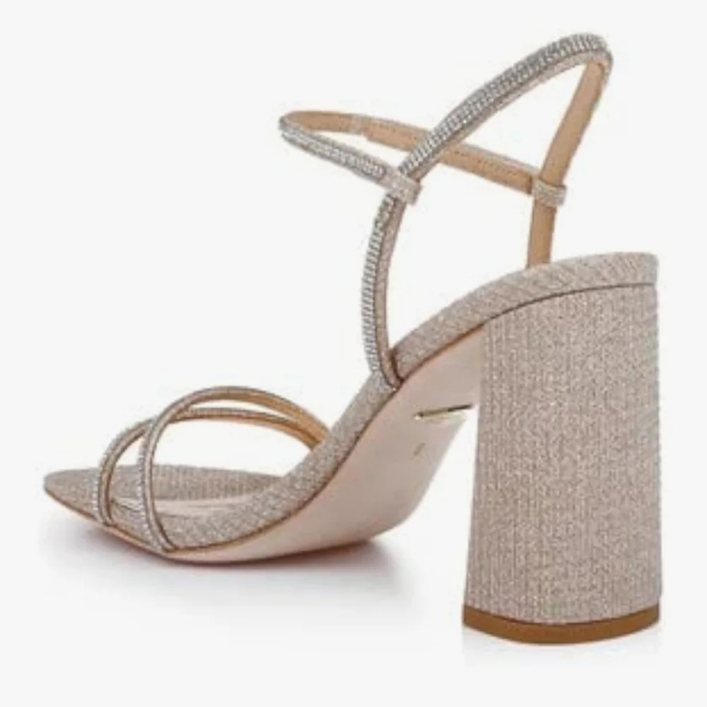 BLADGLY MISCHKA Fiery Pale Gold Bejeweled Block Heel Sandal NIB